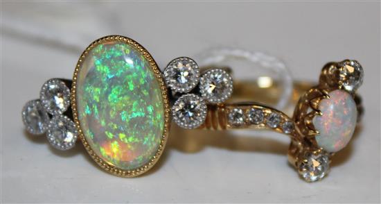 18ct white & yellow gold, opal and diamond ring & a similar smaller ring (2)